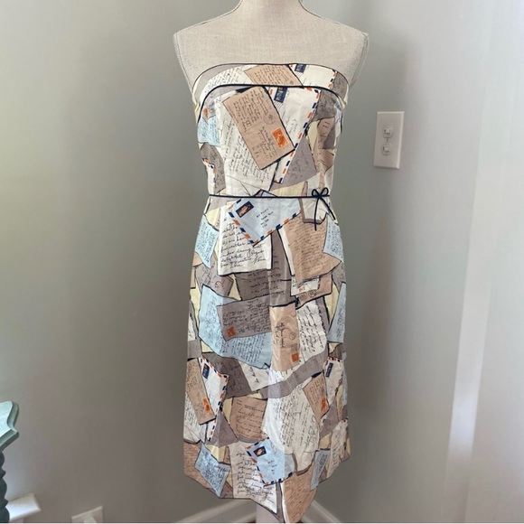 J. Crew Cream Lt. Blue Tan Love Letter Postcard Sundress - Picture 2 of 7